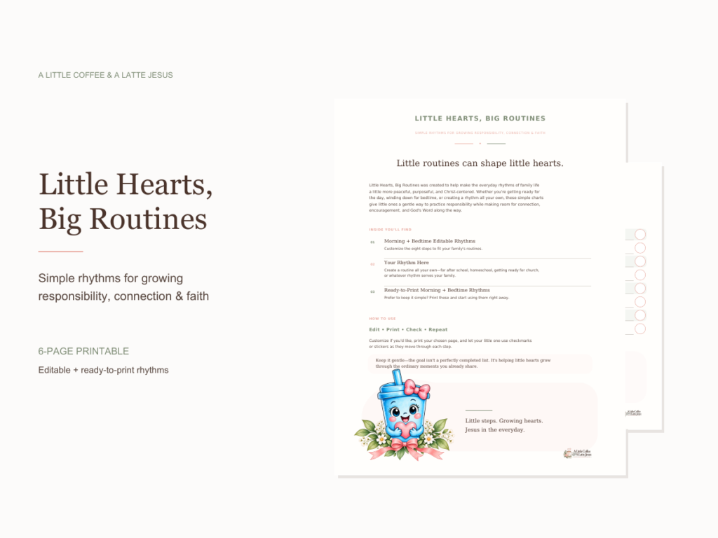 Preview of the Little Hearts, Big Routines six-page family routine printable